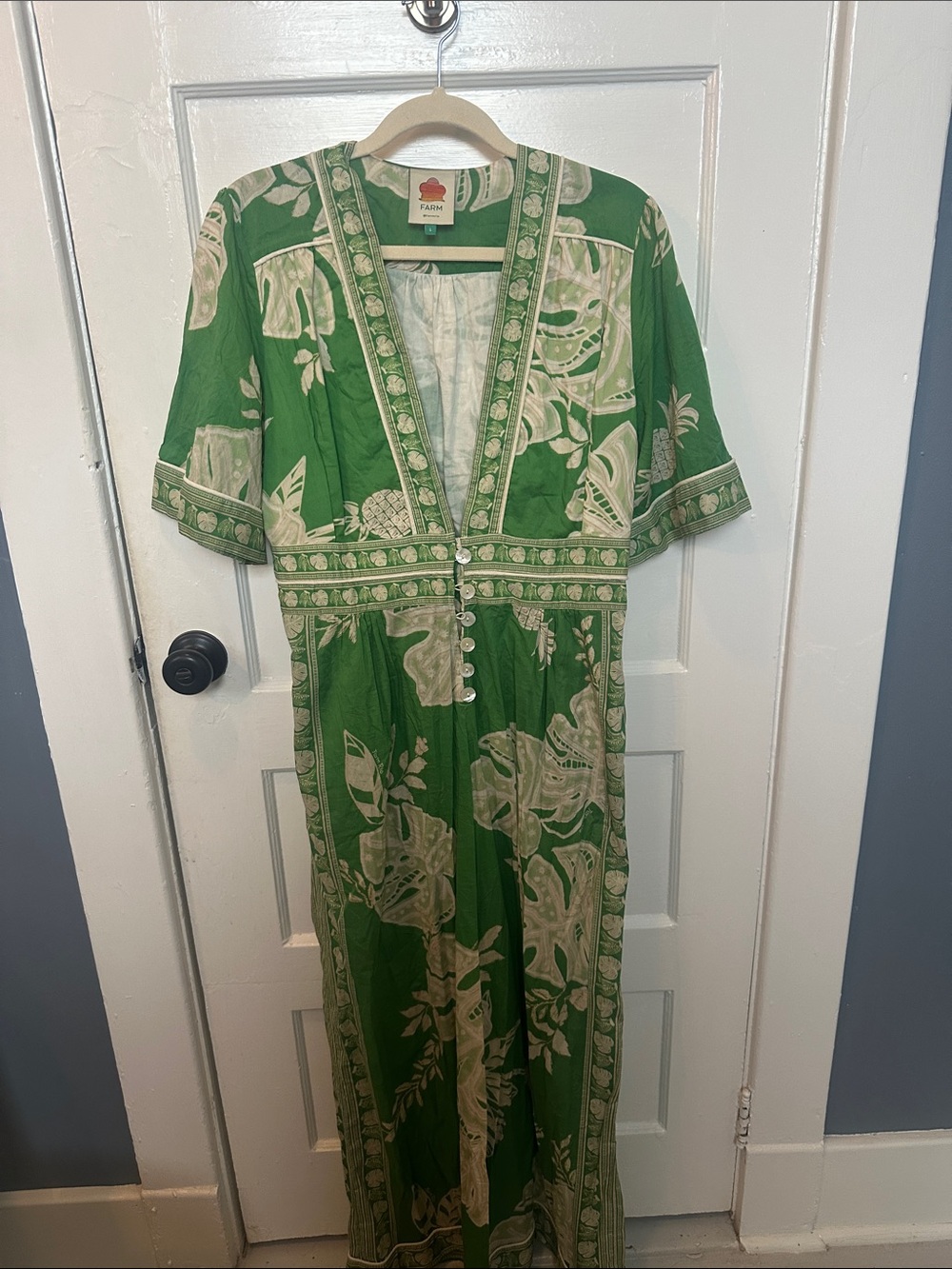 FARM Rio Green and Cream Floral Maxi Dress